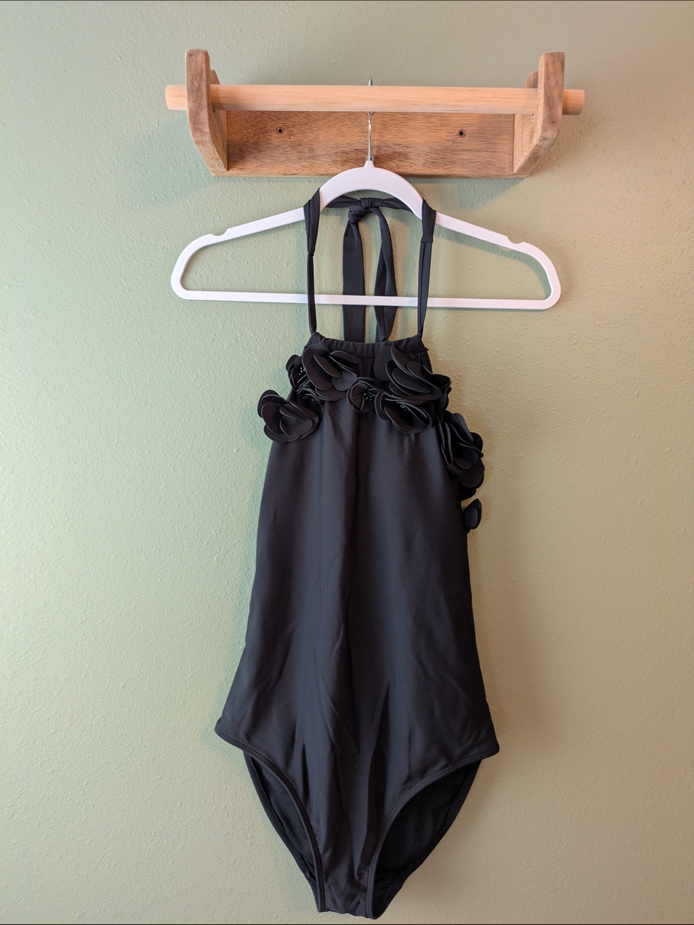 Ted Baker London Black One Piece Halter Top Bathing Suit With Flowers Sz 2